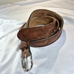Vintage Hand Tooled Brown Leather Western Belt Up To 42 Inch
